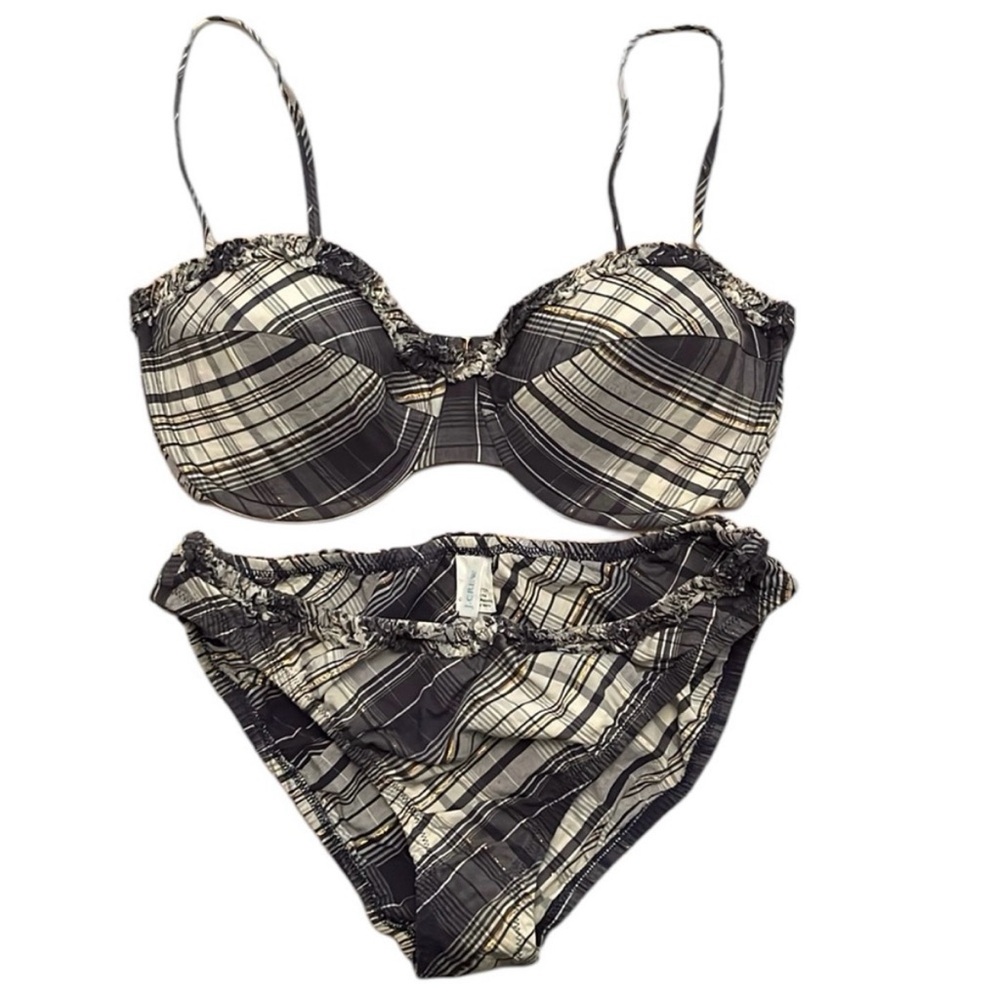 J. Crew Plaid Bikini Set With Underwire 34 D Cup, Bottoms Size 10